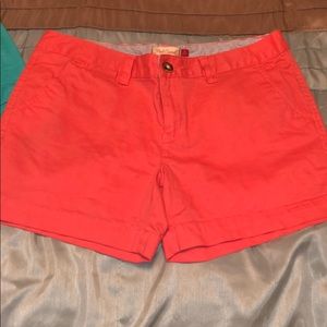Coral red camel shorts